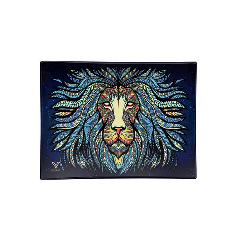 V-Syndicate Glass Rolling Tray Small - Tribal Lion